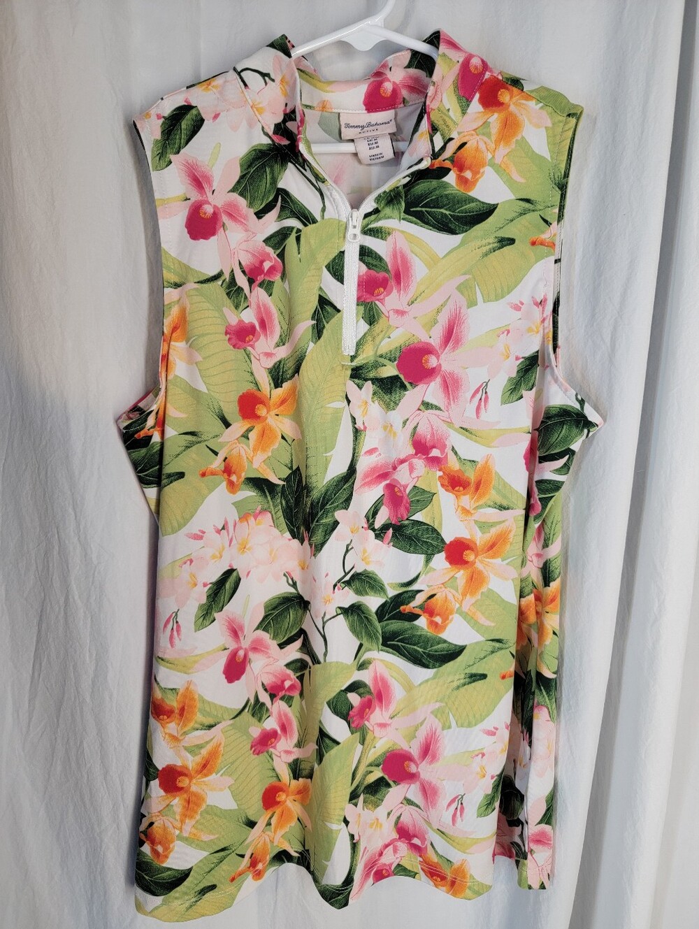 Tommy Bahama Active Sleeveless Floral Half-Zip-Front Top - Pink & Green